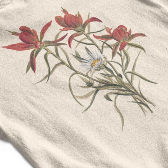Rosy Indian Paintbrush Floral Print Short Sleeve Graphic Tee T-shirt S M L XL - Picture 2 of 5